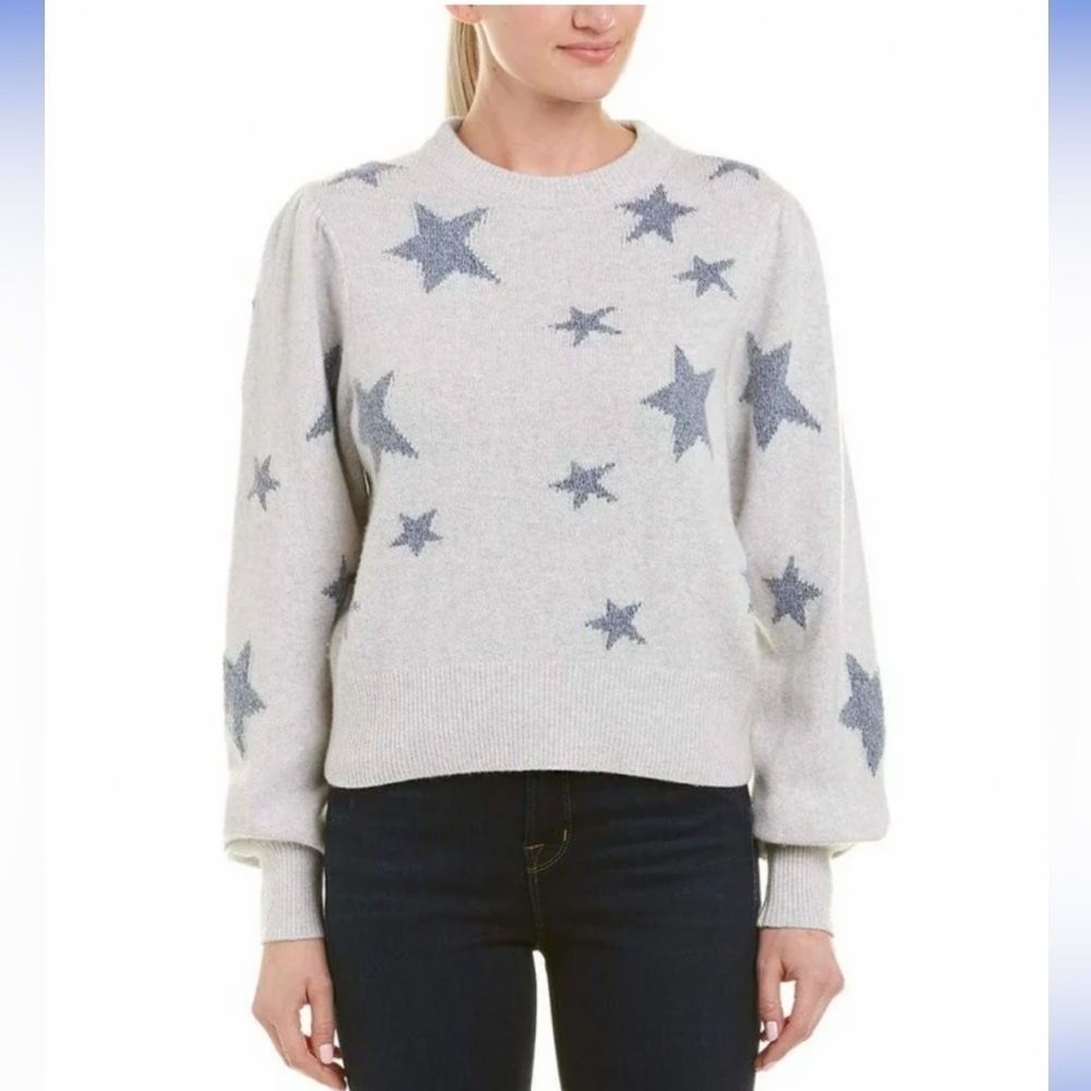 Rebecca Taylor STAR INTARSIA Pullover Sweater Size L Silver/Grey